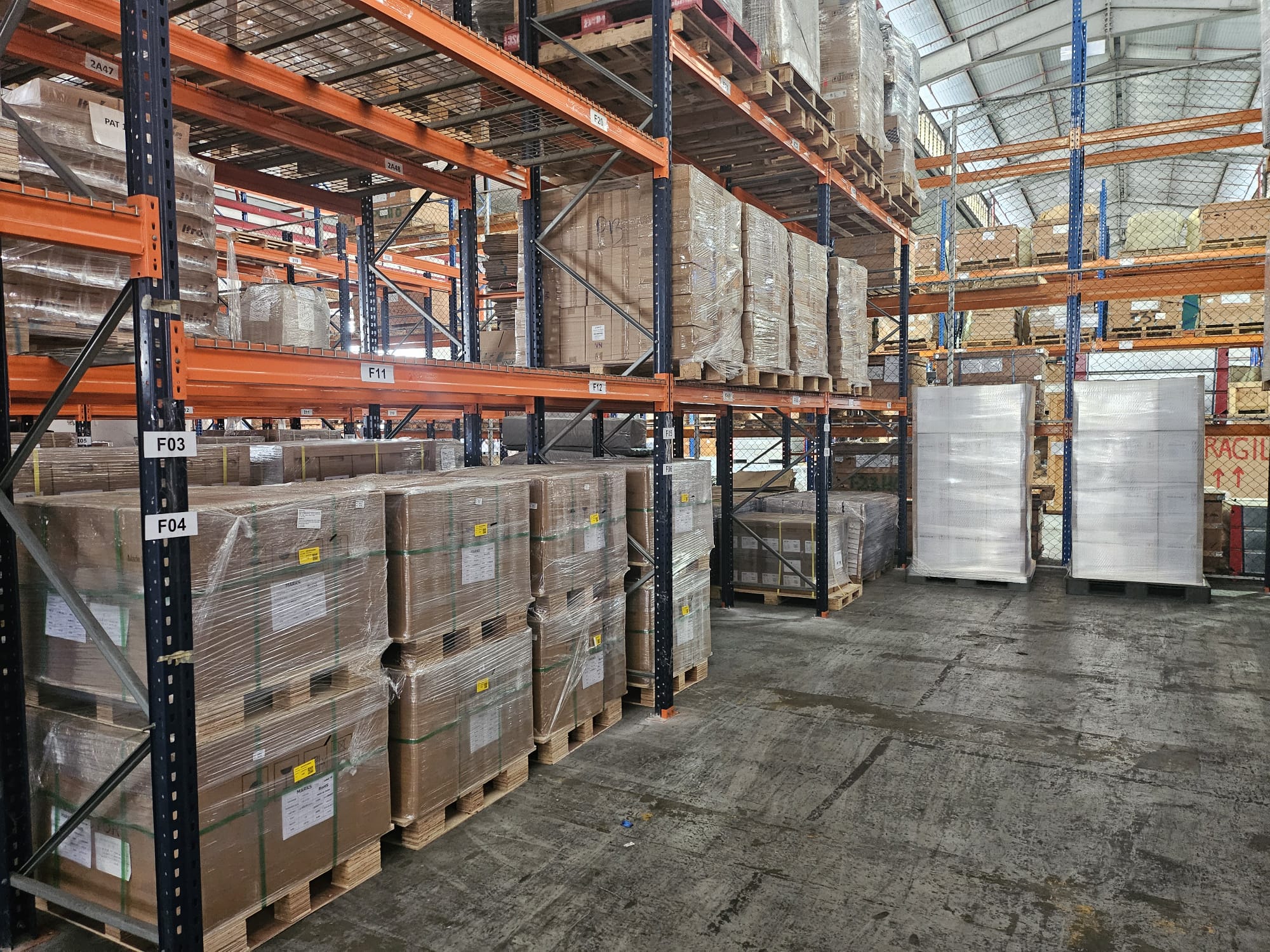 Palletised goods on racking